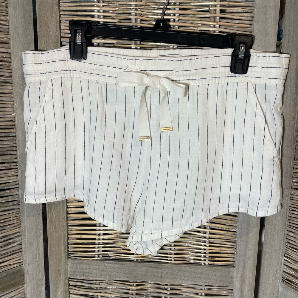 Venroy Striped Linen High Waist Lounge Shorts - size XS